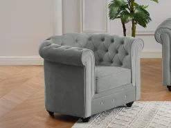 Conjunto 2 sillones terciopelo gris plata CHESTERFIELD