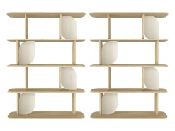 Conjunto de 2 estanterías con 4 baldas - Natural claro y beige - NELERIA