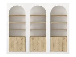 Conjunto de 3 librerías con 4 estantes y 2 puertas - Blanco y natural claro - CYMORA