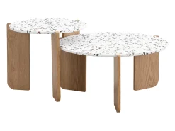 Conjunto de 2 mesas de centro modulares, diseño contemporáneo, MDF blanco y efecto madera (70x70x35 cm + 50x50x45,5 cm)
