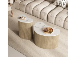 Conjunto de 2 mesas de centro modernas - textura mármol - aspecto madera - Diseño irregular - MDF - Natural