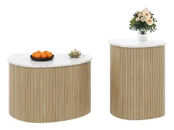 Conjunto de 2 mesas de centro modernas - textura mármol - aspecto madera - Diseño irregular - MDF - Natural