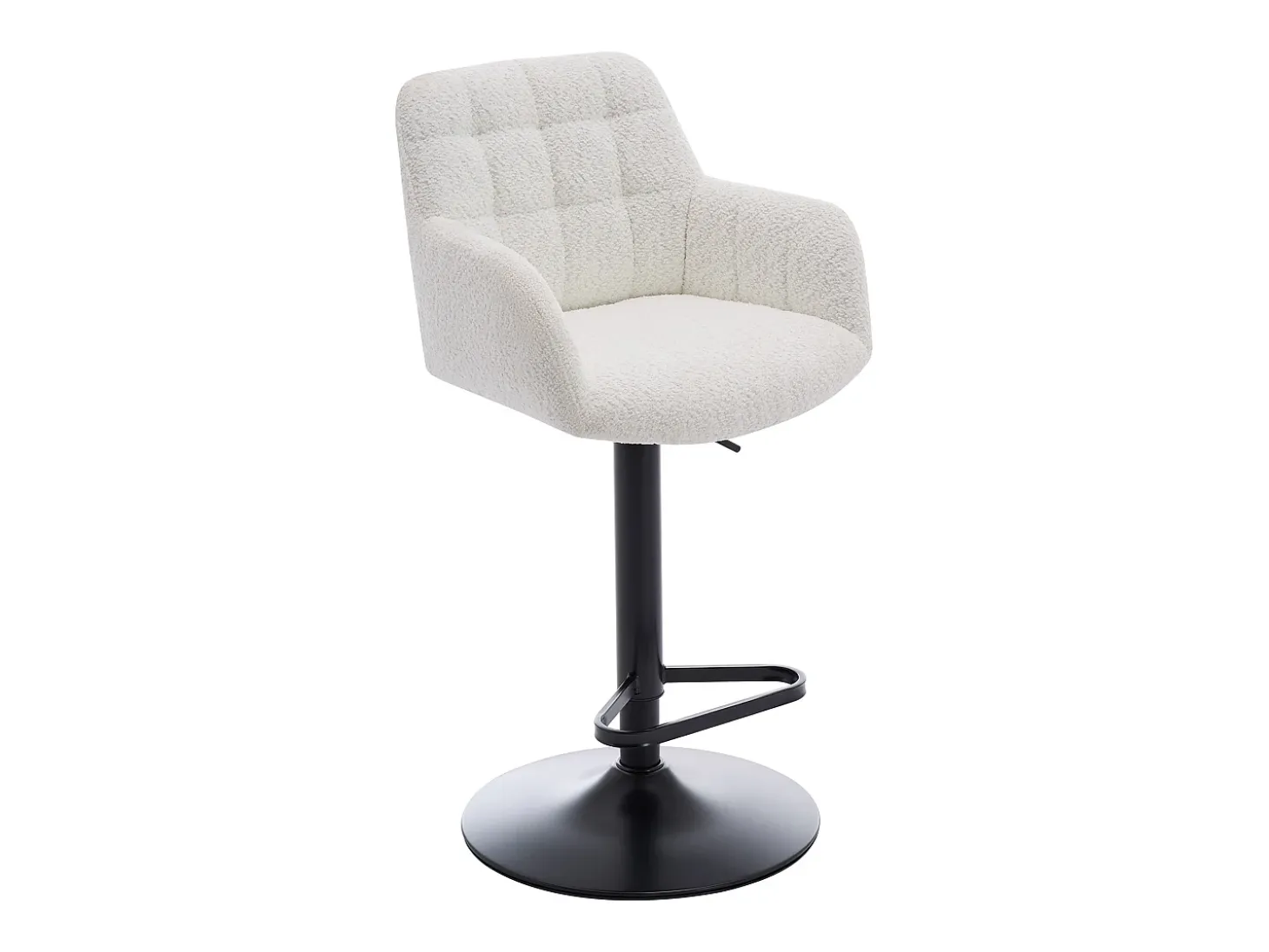 Conjunto de 2 taburetes de bar de tela rizada y metal - Altura ajustable - Blanco - PEGA