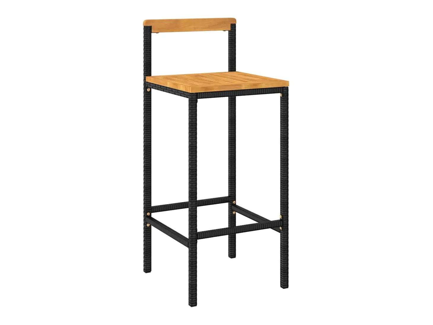 Conjunto de 4 taburetes de bar negros en resina trenzada y madera de acacia.