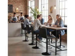Conjunto de 2 taburetes de bar ajustables en altura con respaldo y reposapiés, cuero sintético negro moderno