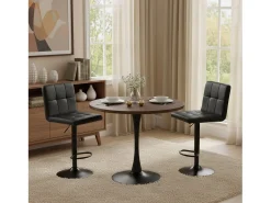 Conjunto de 2 taburetes de bar ajustables en altura con respaldo y reposapiés, cuero sintético negro moderno