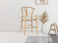 Conjunto de 2 taburetes de bar de teca y mimbre - Natural - POGIANA