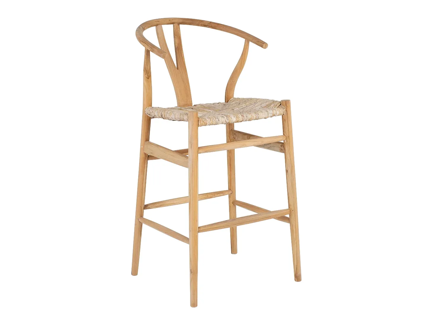 Conjunto de 2 taburetes de bar de teca y mimbre - Natural - POGIANA