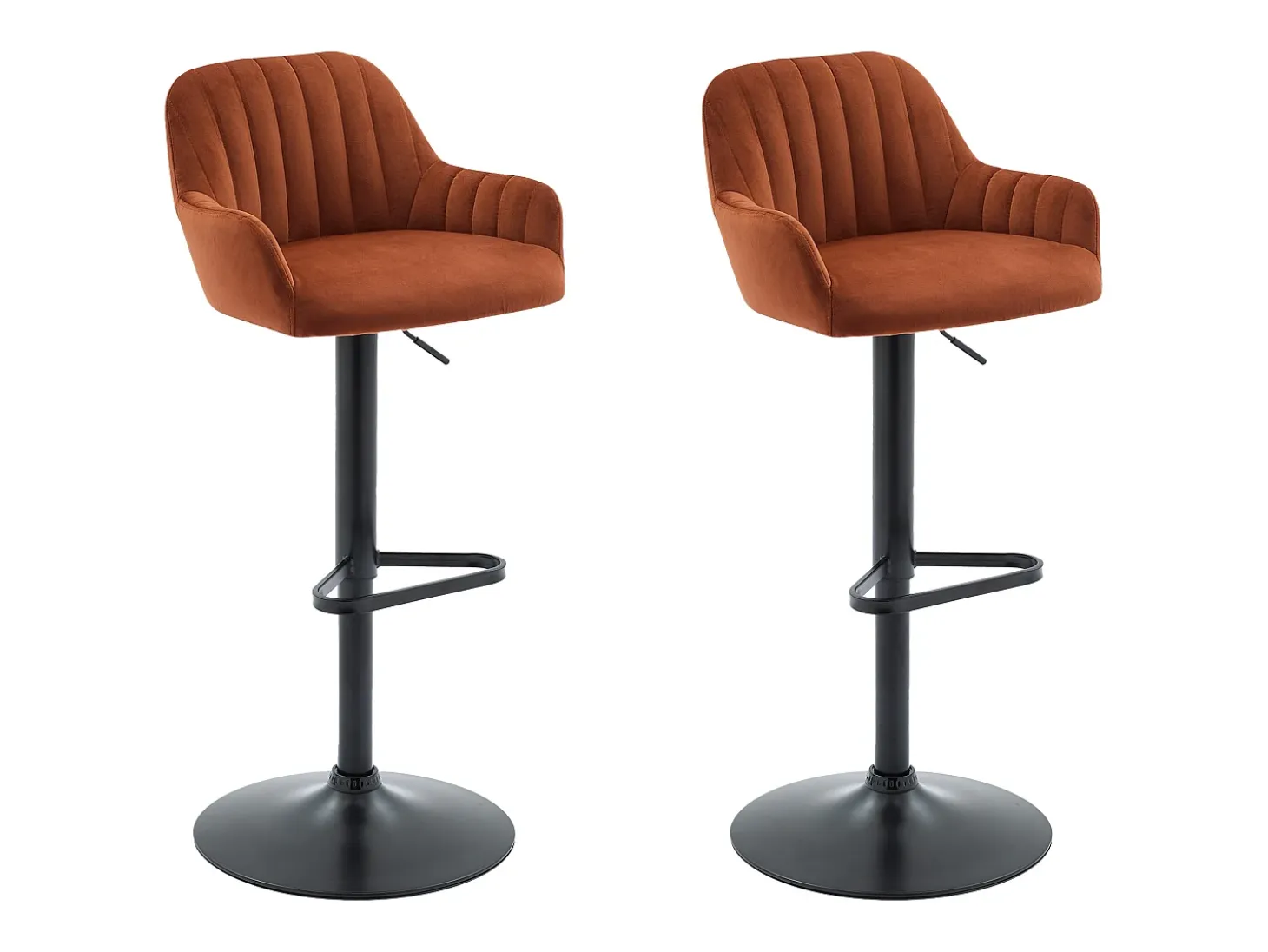 Conjunto de 2 taburetes de bar de terciopelo y metal - Altura ajustable - Terracota - ELEANA
