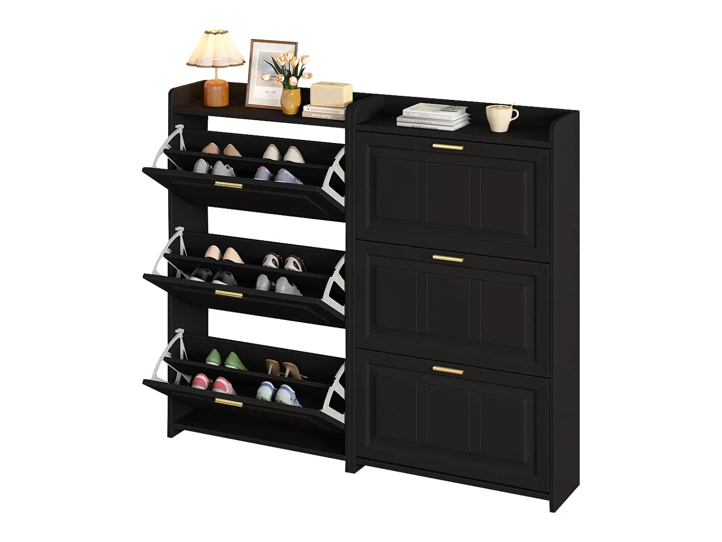 Conjunto de 2 zapateros 70 x 24 x 120 cm con 3 puertas - Negro
