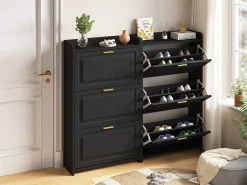 Conjunto de 2 zapateros 70 x 24 x 120 cm con 3 puertas - Negro