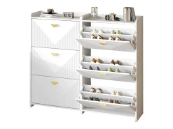 Conjunto de 2 zapateros blancos con 3 puertas abatibles y 6 compartimentos
