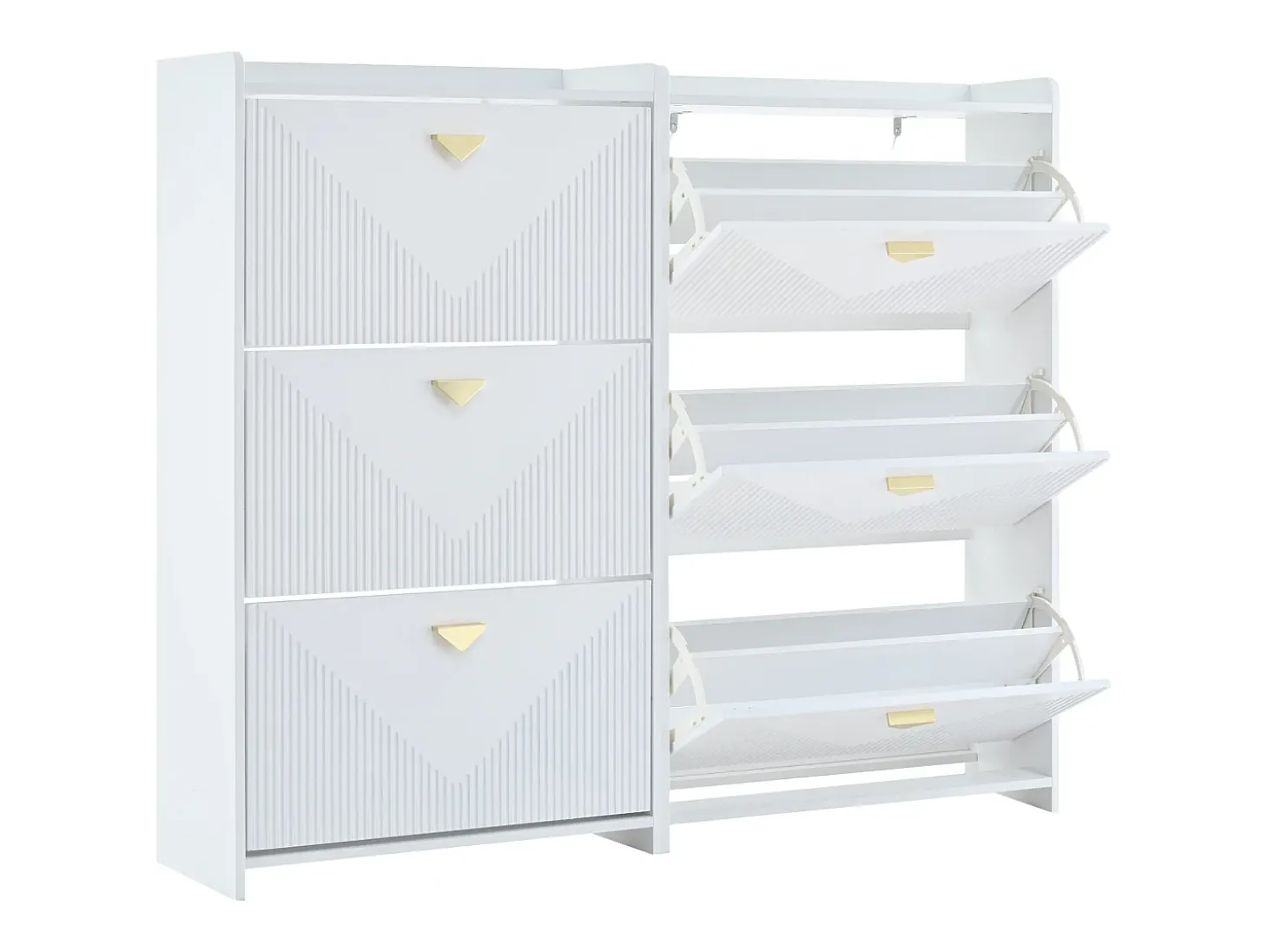 Conjunto de 2 zapateros blancos con 3 puertas abatibles y 6 compartimentos
