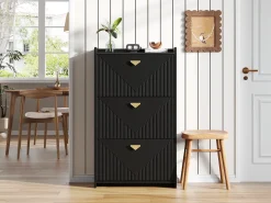 Conjunto de 2 zapateros negros con 3 puertas abatibles y 6 compartimentos