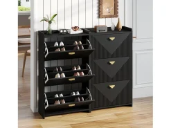 Conjunto de 2 zapateros negros con 3 puertas abatibles y 6 compartimentos
