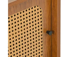 Conjunto de aparador para salón - Cómoda con 3 puertas + zapatero con puertas correderas - Tablero de partículas - Diseño de ratán - Nogal