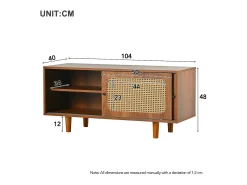 Conjunto de aparador para salón - Cómoda con 3 puertas + zapatero con puertas correderas - Tablero de partículas - Diseño de ratán - Nogal