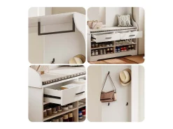 Conjunto de armario blanco 6 en 1 con espejo y zapatero abierto, 104 x 35 x 180 cm