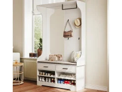 Conjunto de armario blanco 6 en 1 con espejo y zapatero abierto, 104 x 35 x 180 cm
