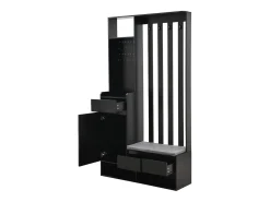 Conjunto de armario con banco de almacenaje acolchado, perchero moderno con 4 ganchos, tablero perforado multifuncional (180 x 100 x 35 cm)