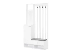 Conjunto de armario con banco de almacenaje, perchero, 4 ganchos, MDF blanco (Alto 180 x Ancho 100 x Fondo 35 cm)