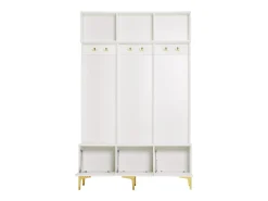 Conjunto de armario con banco, espacio de almacenamiento multifuncional, 6 ganchos dorados y patas de metal, blanco, (Dimensiones: 120 x 40 x 191,5 cm)
