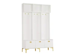 Conjunto de armario con banco, espacio de almacenamiento multifuncional, 6 ganchos dorados y patas de metal, blanco, (Dimensiones: 120 x 40 x 191,5 cm)