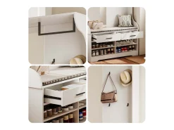 Conjunto de armario, conjunto de armario de pasillo con zapatero abierto y espejo, perchero de entrada, blanco, 104 x 35 x 180 cm
