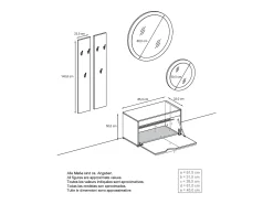 Conjunto de Armario Espoo, Recibidor con Banco Zapatero, 2 Paneles de Pared y 2 Espejos de Pared Redondos, blanco mate/blanco de alto brillo