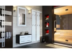 Conjunto de armario Kioto, Carcasa en negro mate / Frente en blanco mate