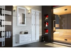Conjunto de armario Kioto, Carcasa en blanco mate / Frente en blanco alto brillo