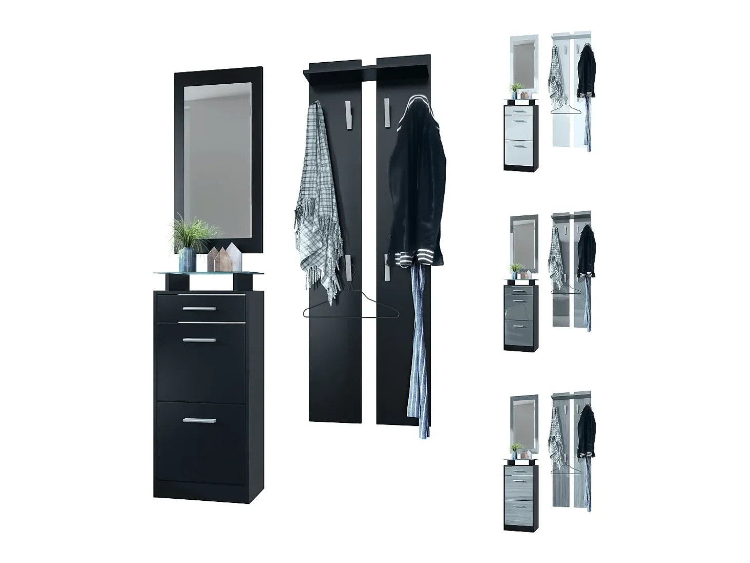 Conjunto de armario Loret V2 Mini, Carcasa en Negro mate / Frente en Burdeos alto brillo