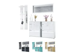 Conjunto de armario Orlando con zapatero, panel de pared y espejo de pared, blanco mate/hormigón oxidado