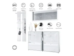 Conjunto de armario Orlando con zapatero, panel de pared y espejo de pared, blanco mate/hormigón oxidado