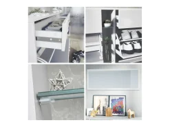 Conjunto de armario Orlando con zapatero, panel de pared y espejo de pared, blanco mate/negro de alto brillo