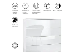 Conjunto de armario Vladon Hollywood, que consta de 1 cómoda con 4 cajones, 1 espejo y 1 juego de paneles de pared, blanco mate/negro mate.