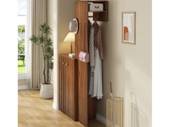 Conjunto de armario/guardarropa moderno - 115 x 38,5 x 191,5 cm - con zapatero + ganchos y barra para ropa - MDF - marrón