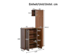 Conjunto de armario/guardarropa moderno - 115 x 38,5 x 191,5 cm - con zapatero + ganchos y barra para ropa - MDF - marrón