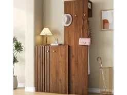Conjunto de armario/guardarropa moderno - 115 x 38,5 x 191,5 cm - con zapatero + ganchos y barra para ropa - MDF - marrón