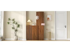 Conjunto de armario/guardarropa moderno - 115 x 38,5 x 191,5 cm - con zapatero + ganchos y barra para ropa - MDF - marrón