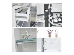Conjunto de guardarropa Florence con zapatero y 2 espejos de pared, Hecho en ALEMANIA, blanco mate/blanco mate