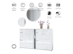Conjunto de guardarropa Florence con zapatero y 2 espejos de pared, Hecho en ALEMANIA, blanco mate/hormigón oxidado