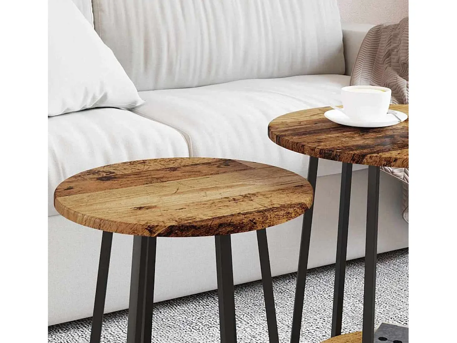 Conjunto de mesas auxiliares 2 piezas Madera vieja y Negro