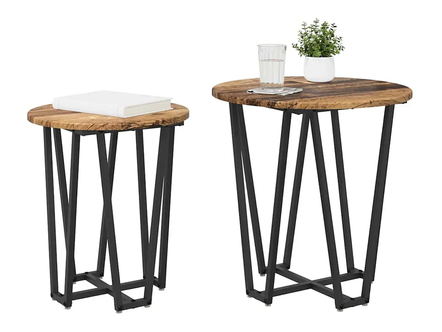 Conjunto de mesas auxiliares 2 piezas Madera vieja y Negro