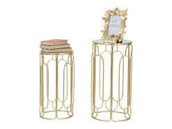 Conjunto de Mesitas Auxiliares VKH555, Oro, 36,5x36,5x70 cm, Kendra Home