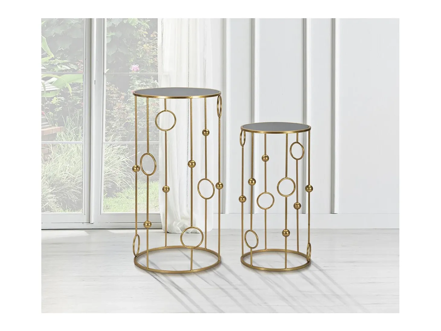 Conjunto de Mesitas Auxiliares Círculos 35, Oro, 50x50x100 cm, Kendra Home