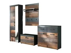 Conjunto de mueble de entrada de 4 piezas en roble oscuro y melamina gris Orcel