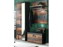 Conjunto de mueble de entrada de 4 piezas en roble oscuro y melamina gris Orcel