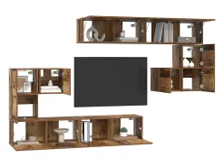 Conjunto de mueble de TV de 8 piezas Madera antigua Mediano 30,5 x 30 x 30 cm
