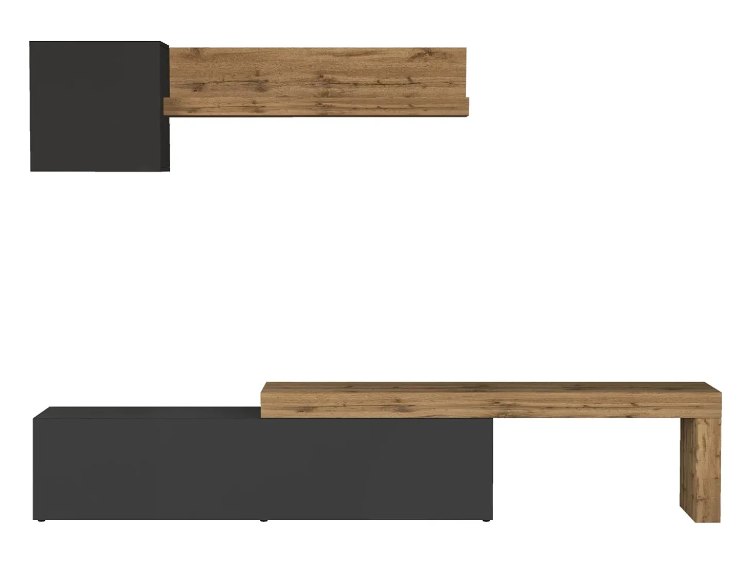 Conjunto de mueble de TV Chronos en antracita mate y roble 190/350x40 cm